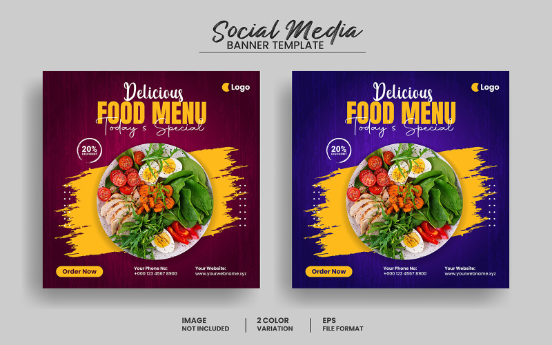 Delicious Food Menü Restaurant Social Media Post Banner Vorlage und Instagram Banner Layout