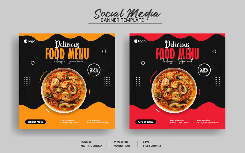 美味的食物菜单社交媒体发布横幅模板或餐厅促销横幅模板