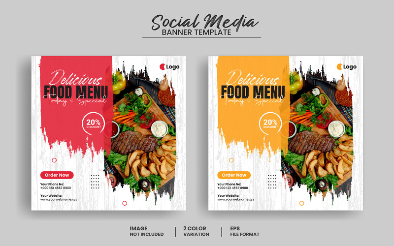 Plantilla de banner de publicación de redes sociales de menú de comida deliciosa y diseño de volante de comida