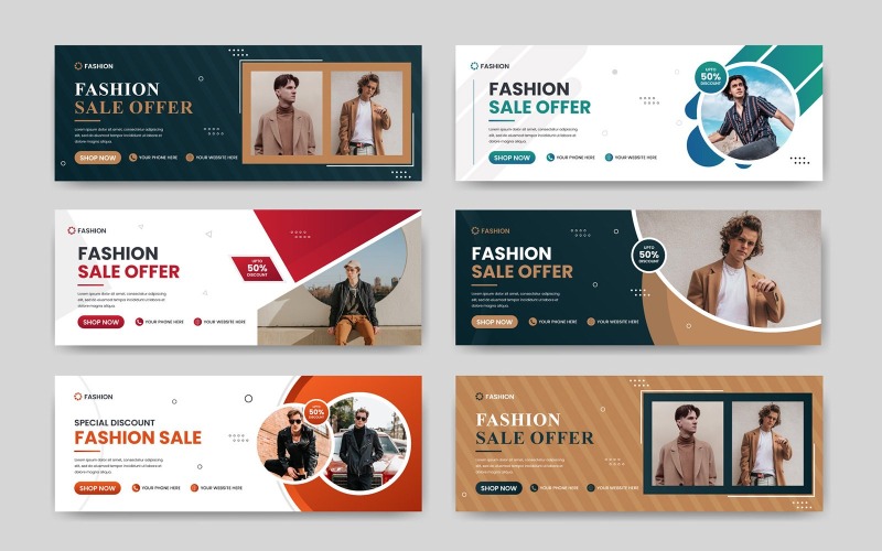 Social media facebook cover banner template and web banner set or website header