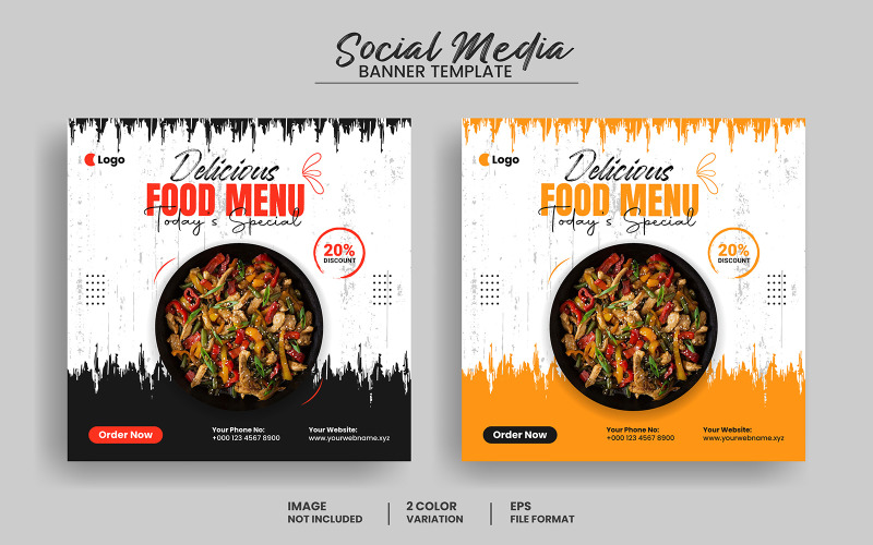 Szablon postu w mediach społecznościowych Delicious Food menu i szablon postu na Instagramie