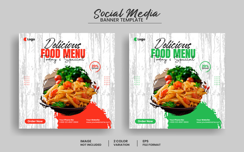 Yemek menüsü ve restoran sosyal medya afiş şablonu ve Instagram kare afiş gönder