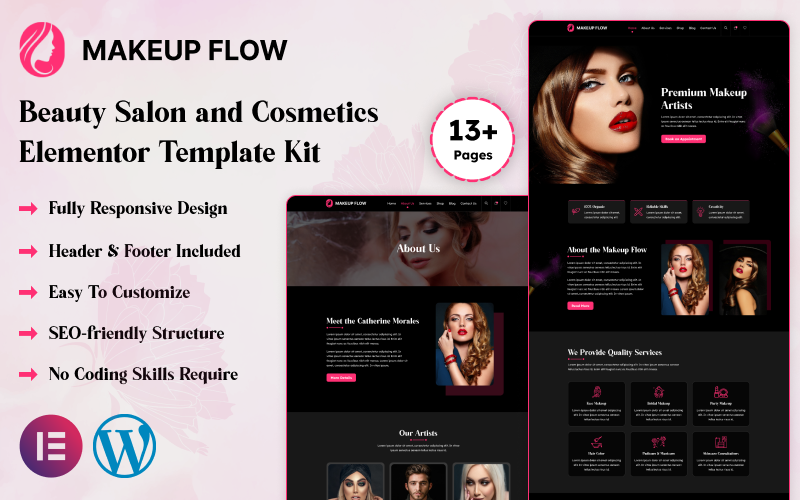 Makeup Flow - Skönhetssalong och kosmetika Elementor mallsats