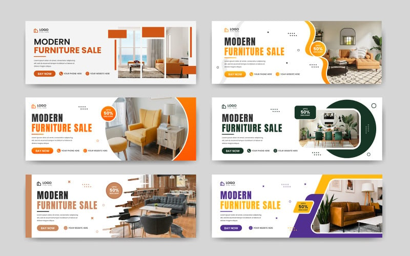 Modelo de banner de capa de facebook de mídia social de venda de mobília moderna e pacote de banner da web