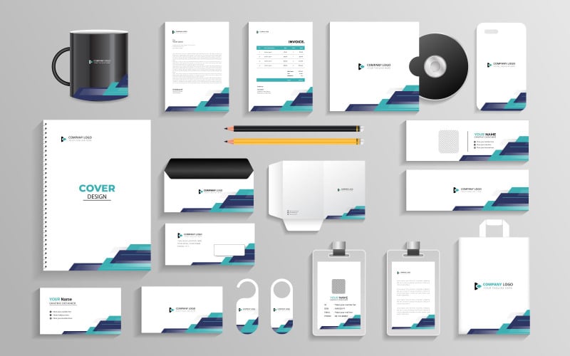 Artigos de papelaria de escritório e modelo de identidade de marca corporativa para design vetorial industrial