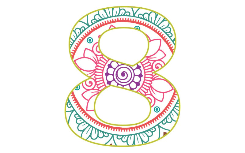 Design de modelo colorido de numeração de mandala 8
