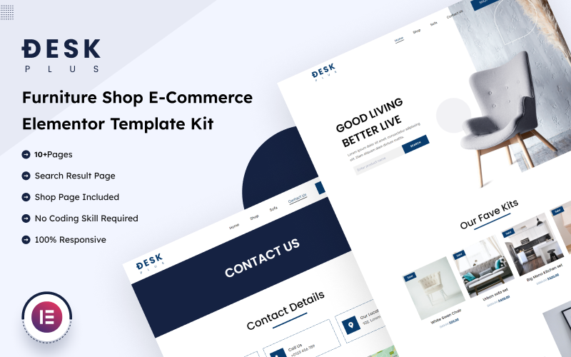 DeskPlus - набор шаблонов Elementor для интернет-магазина мебели
