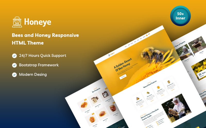 Honeye – Адаптивний шаблон веб-сайту «Бджоли та мед».
