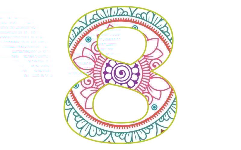 Mandala numeración 8 colorido diseño de plantilla