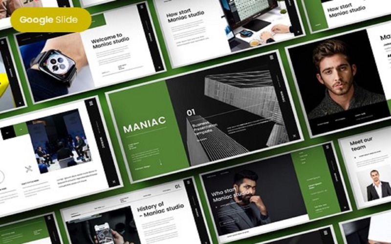 Maniac - modelo de slides do Google para negócios