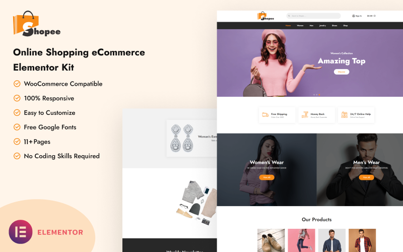 Shopee - Интернет-магазин Elementor Kit для электронной коммерции
