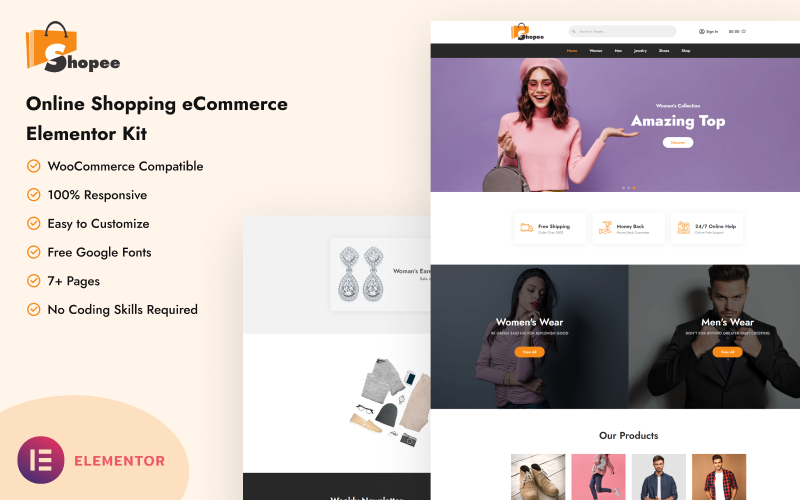 Shopee - Kit Elementor per e-commerce per lo shopping online