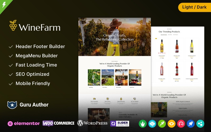 WineFarm - Şarap Mağazası ve İçecekler Elementor WooCommerce Teması