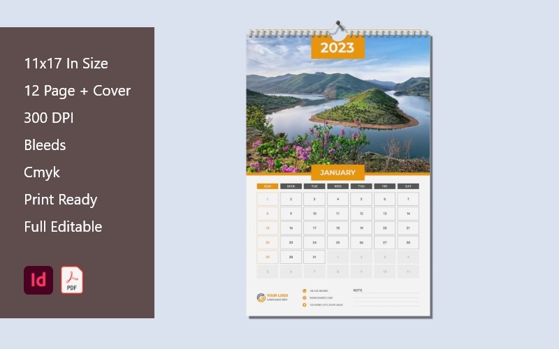 Calendário 2023 com folha de rosto
