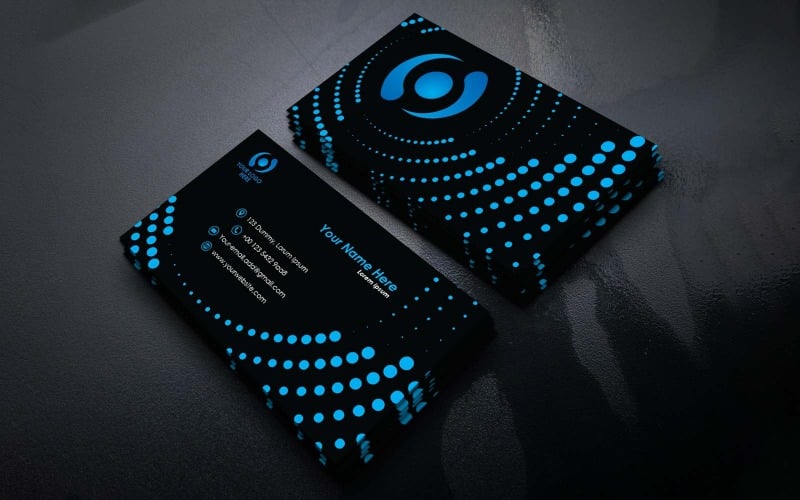 Conception de cartes de visite professionnelles et créatives en noir et bleu - Identité d'entreprise