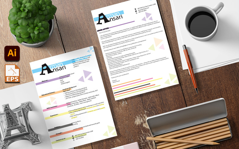 Conception de modèle de CV professionnel modifiable et lettre de motivation de CV minimaliste