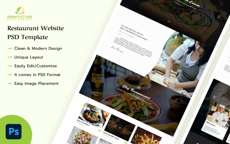 Green Cottage - Modèle PSD pour site Web de restaurant