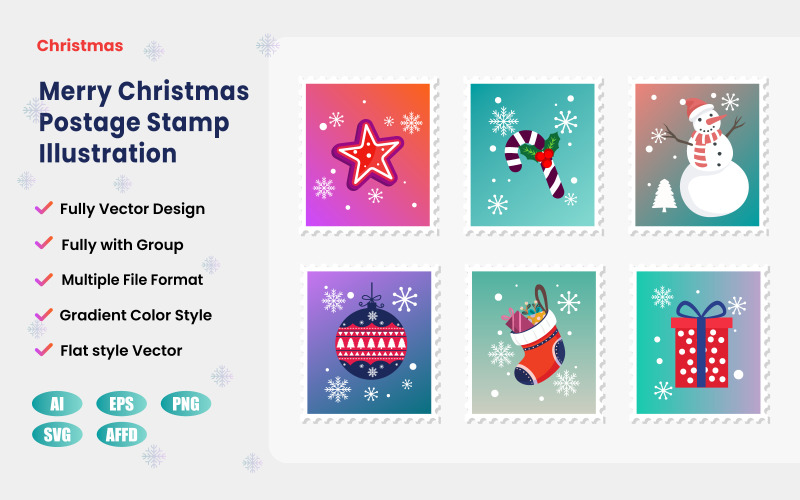 12 julfrimärken vektor illustration set