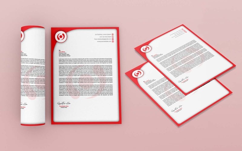 Papier à en-tête rouge professionnel et moderne - Identité d'entreprise
