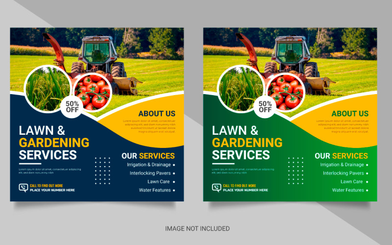 Banner de postagem de mídia social de serviço agrícola ou vetor de banner de paisagismo de jardinagem de cortador de grama