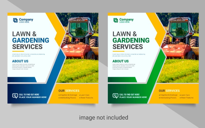 Servicio de agricultura publicación en redes sociales banner o cortacésped jardinería paisajismo estilo banner