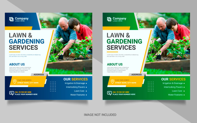 Servicio de agricultura publicación en redes sociales o cortacésped jardinería paisajismo banner vector diseño