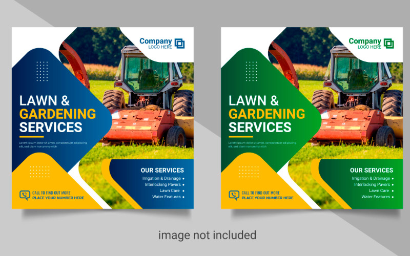 Banner de publicación de redes sociales de servicio de agricultura o diseño de banner de jardinería de cortacésped