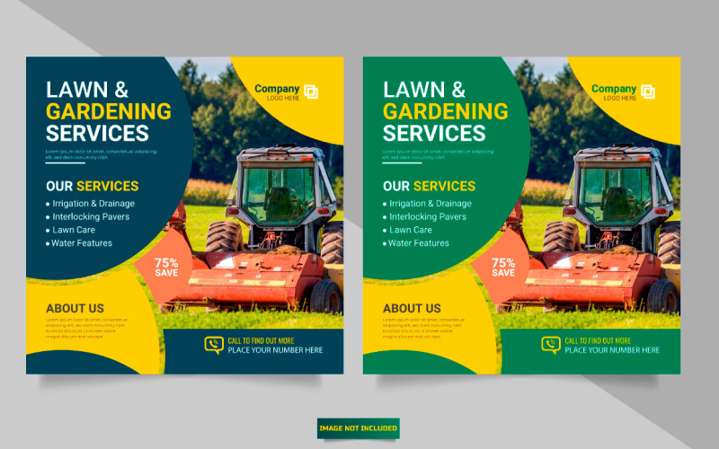 Banner de publicación de redes sociales del servicio de agricultura vectorial o concepto de jardinería de cortacésped Banner