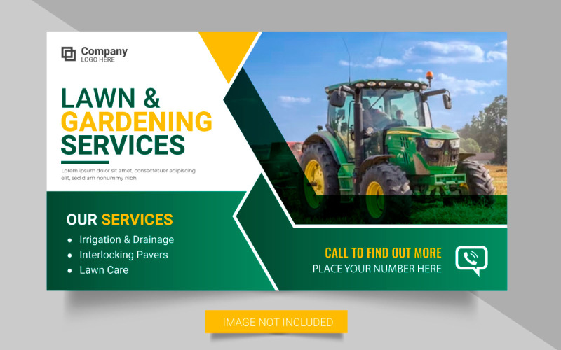 Bannière Web de service agricole de vecteur ou conception de bannière de publication de médias sociaux de jardinage de tondeuse à gazon
