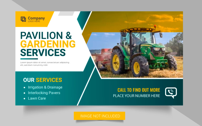 Design de banner da web de serviço agrícola ou banner de postagem de mídia social de jardinagem de cortador de grama