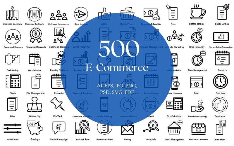 Icon Pack: 500 E-commerce-iconen