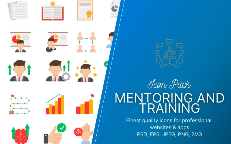 Icon Pack: mentoring en training - lijnkleur (50 iconen)