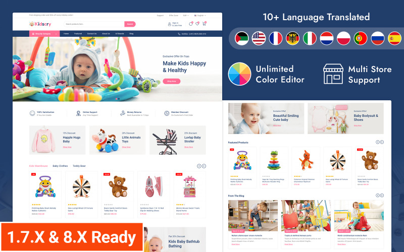 KidsCry - Sklep z modą dziecięcą i sklepem z zabawkami Prestashop Responsywny motyw