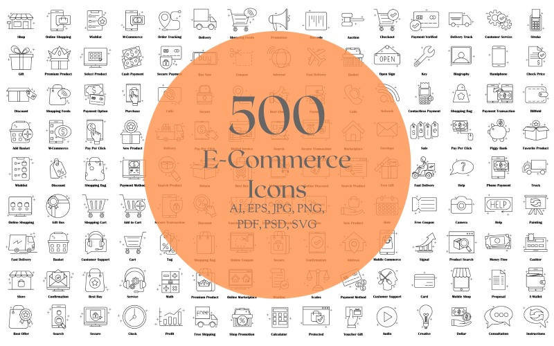 Mega Pack: 500 ícones de comércio eletrônico