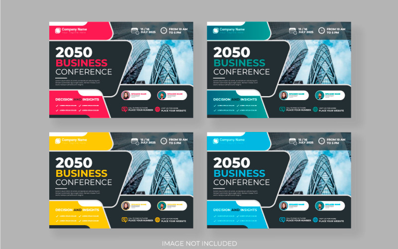 Panfleto de conferência de negócios abstrato corporativo ou panfleto horizontal e designer de banner de convite