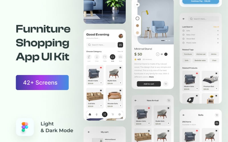 FurniKit — набор пользовательского интерфейса приложения для покупок мебели