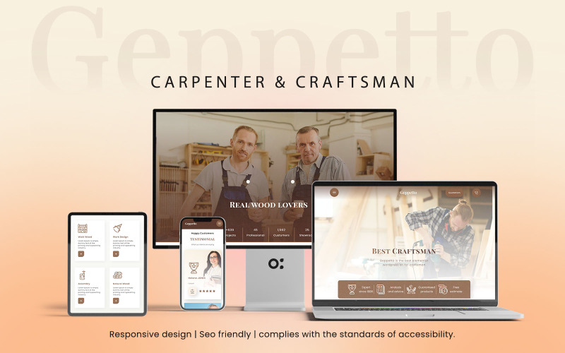 Geppetto Carpenter & Craftsman Elementor Kit Wordpress webbplats.