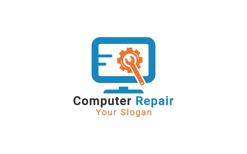 Logo de réparation de PC, logo de développement de logiciels, modèle de logo de réparation d'ordinateur