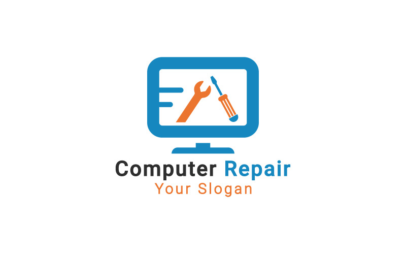 Logotyp för datorreparation, logotyp för mjukvaruutveckling, logotyp för datorreparation