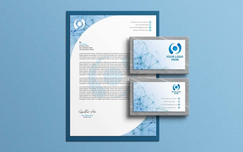 Briefkopf- und Visitenkartendesign eines professionellen Technologieunternehmens – Corporate Identity