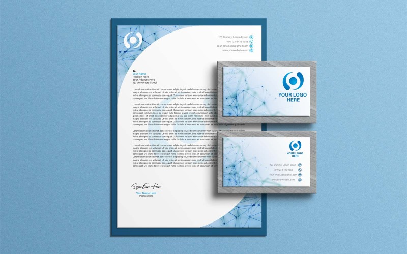 Conception de papier à en-tête et de cartes de visite pour entreprise de technologie professionnelle - Identité d'entreprise