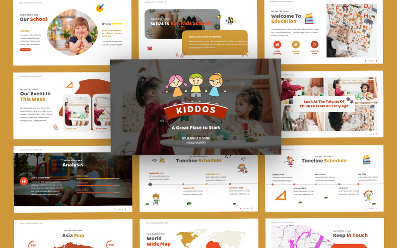 Kiddos Kindergarten Schule Google Slides-Vorlage