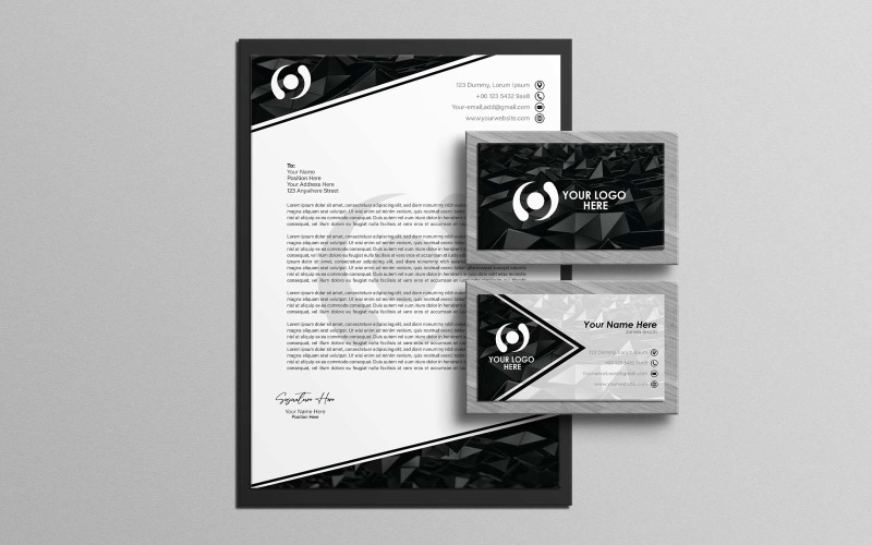 Professionelles schwarzes Luxus-Briefkopf- und Visitenkarten-Design – Corporate Identity