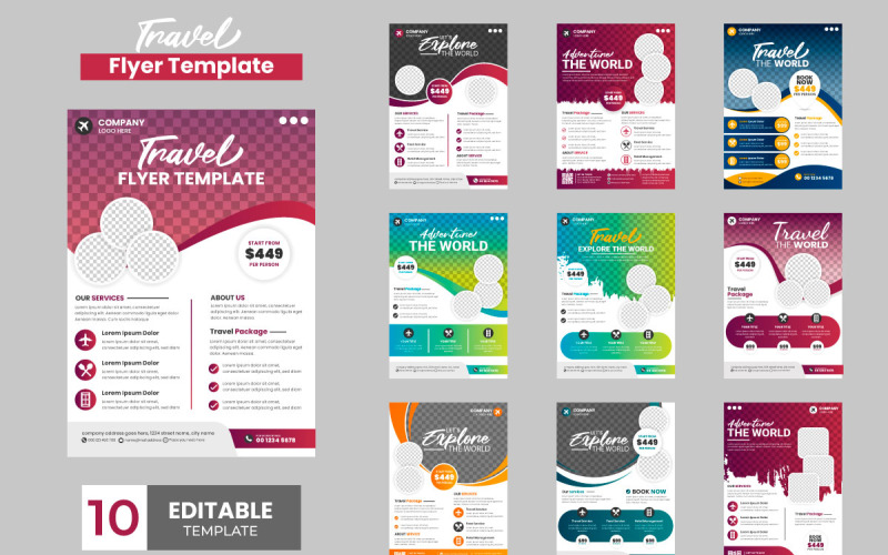 Resebyrå försäljning flyer set mall turné annons banner design. för att resa