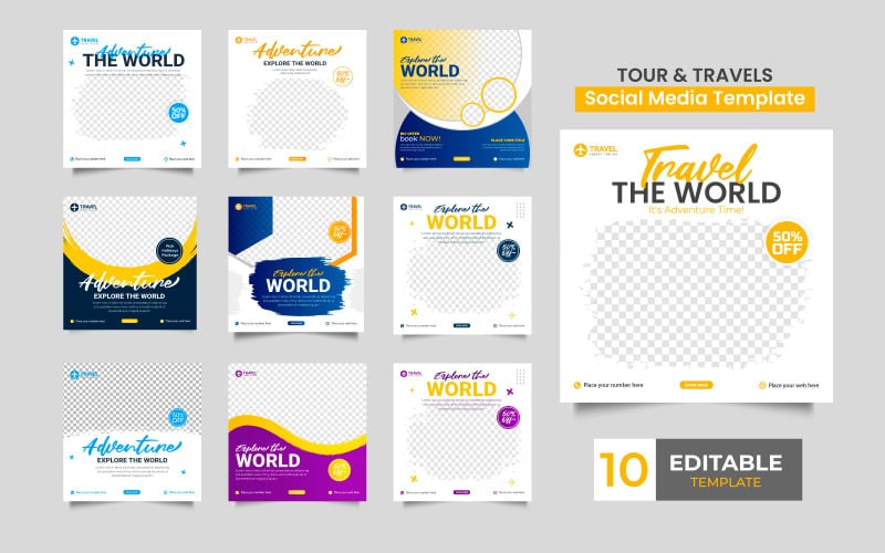 Travel agency social media post template  tour advertisement banner design for travelling offer