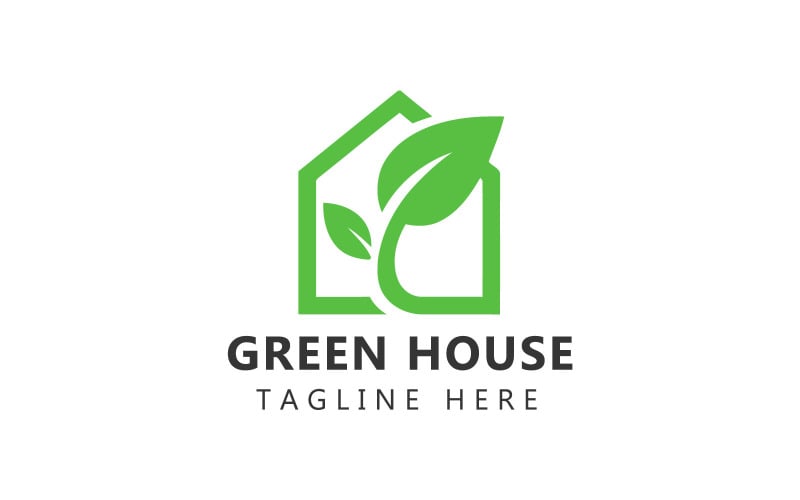 Logo de la maison verte et modèle de logo de la maison des plantes naturelles