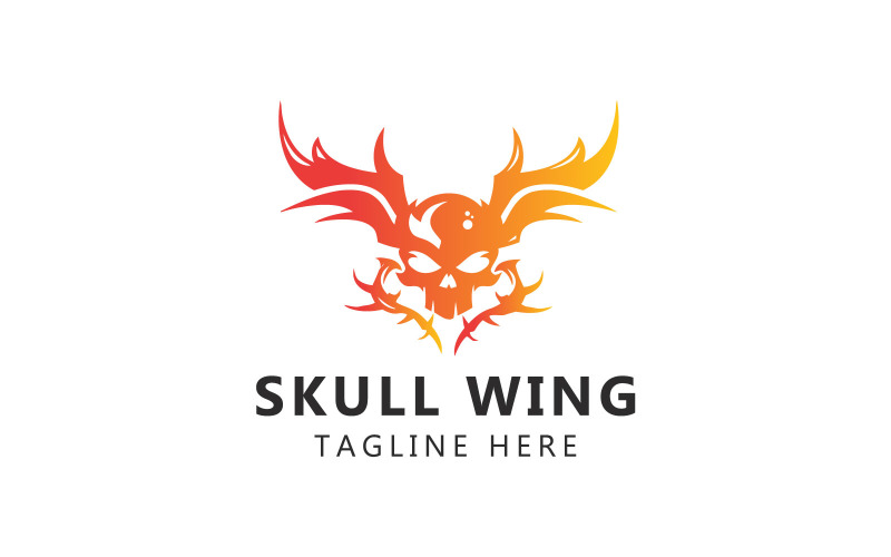 Dunkles Metall-Logo, dunkles Totenkopf-Logo. Schädel-Flügel-Logo-Vorlage
