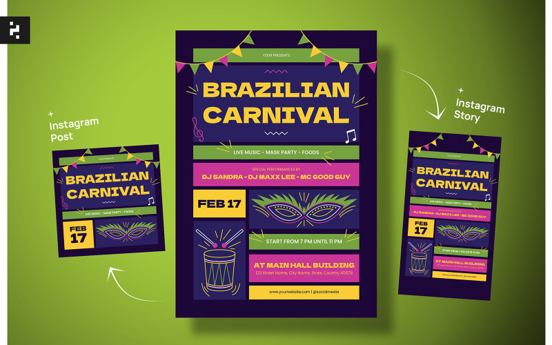 Folleto moderno del carnaval brasileño