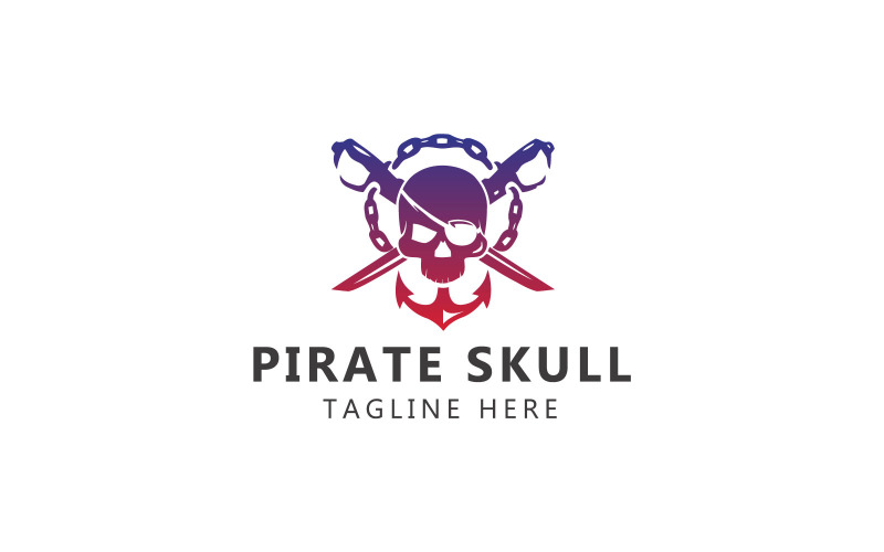 Logo teschio pirata e teschio pirata con modello logo spade