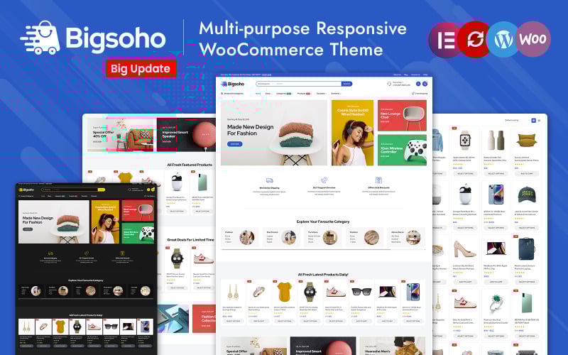 Bigsoho - Tema reattivo multiuso Premium Elementor WooCommerce